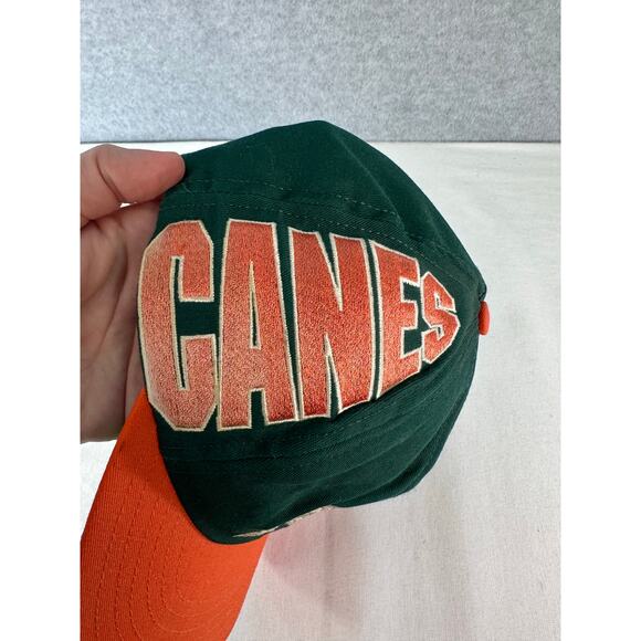 VTG Miami Canes Snapback Hurricanes Cap 90s USA Made Embroidered Green Orange - Picture 7 of 11
